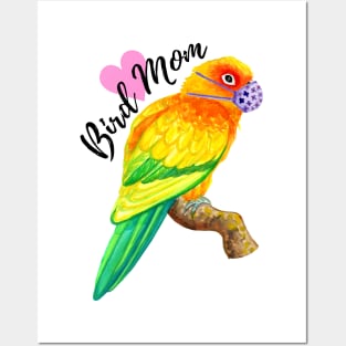 Bird Mom - Sun Conure Wearing Mask Posters and Art